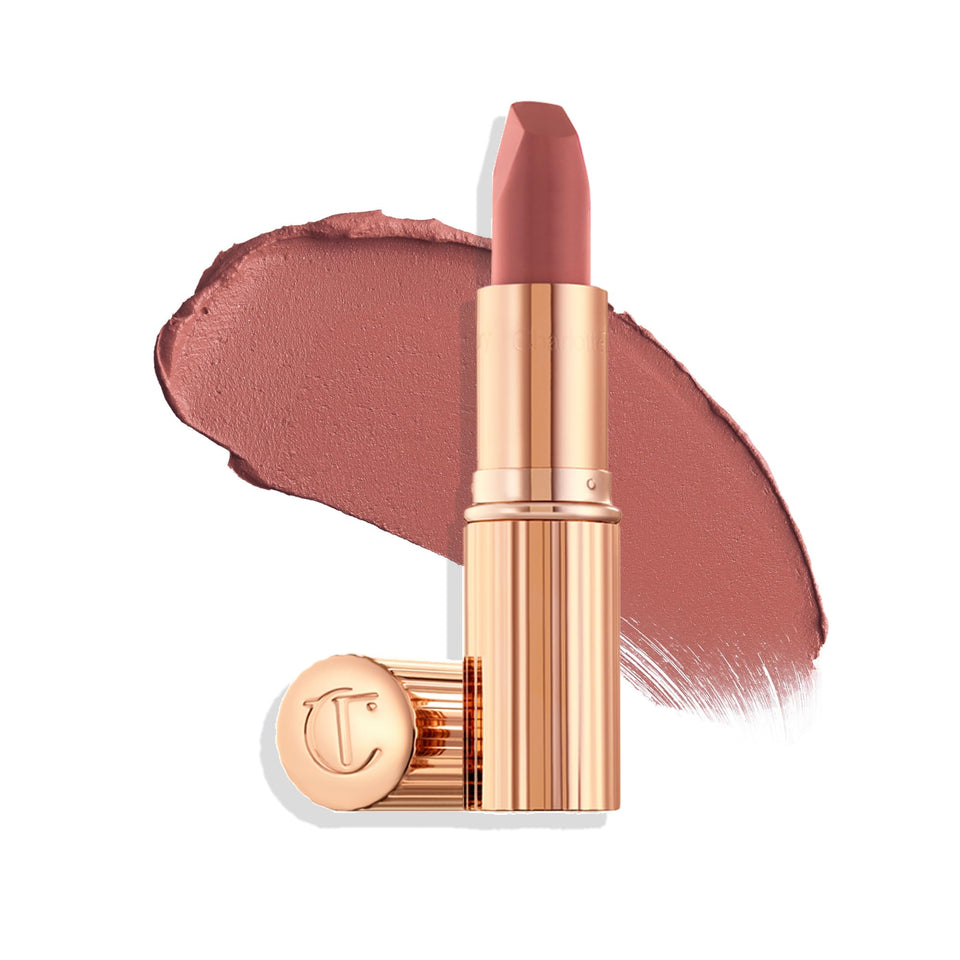 Charlotte Tilbury lipstick front packaging showing elegant tube and shade, ideal gift