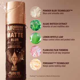 Charlotte Tilbury before-and-after mist application reducing shine and setting makeup