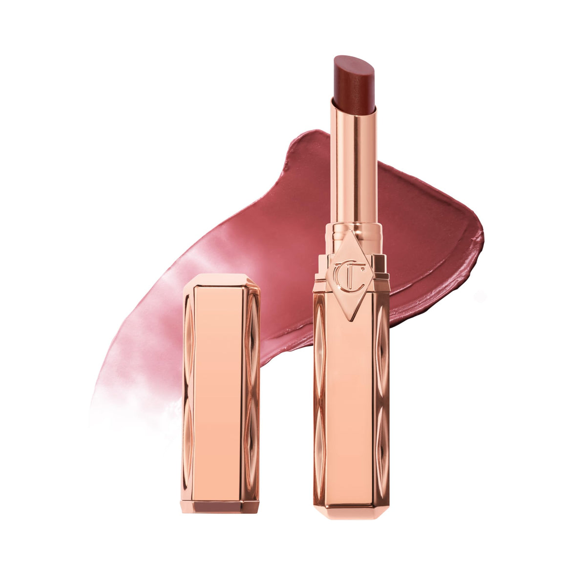 Charlotte Tilbury front packaging showing shade name and elegant tube benefit clarity