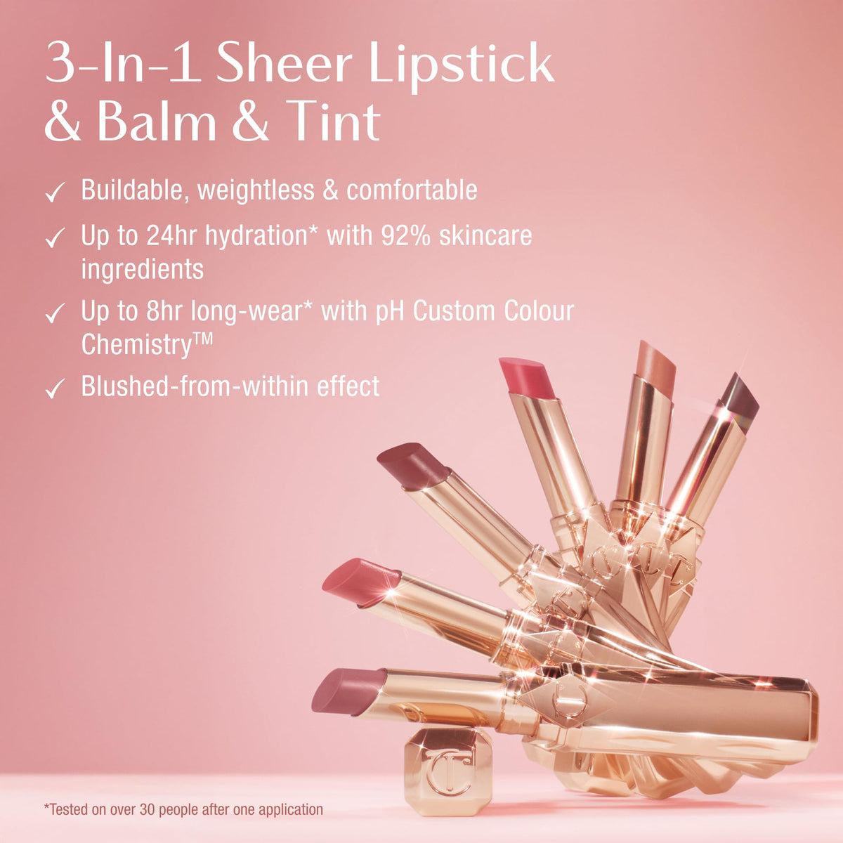 Charlotte Tilbury close-up of lips wearing Blushed Jam for natural hydrated look
