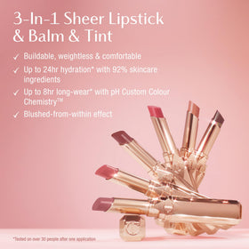 Charlotte Tilbury close-up of lips wearing Blushed Jam for natural hydrated look