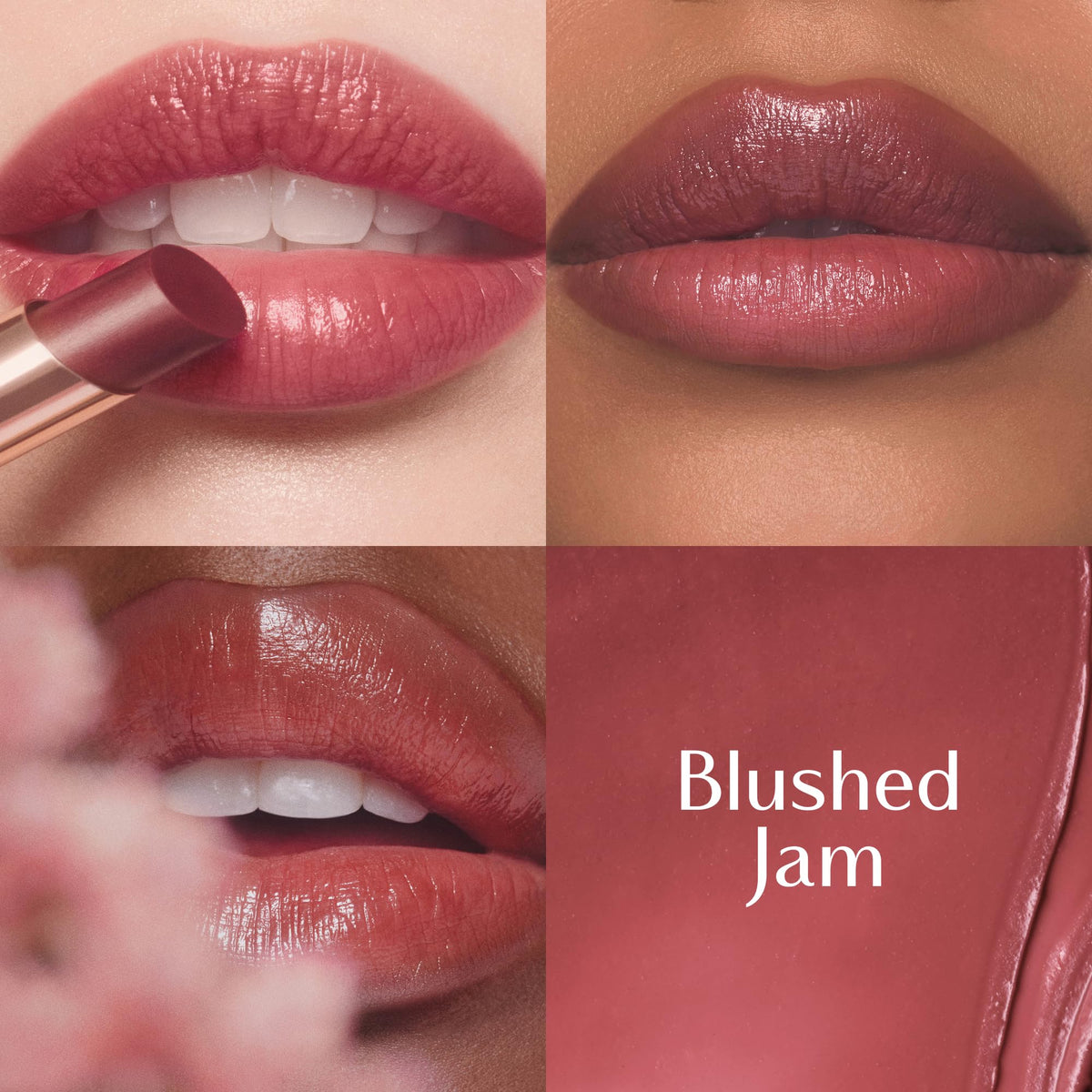 Charlotte Tilbury swatch on arm demonstrating Blushed Jam subtle color payoff