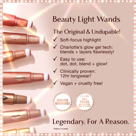 Charlotte Tilbury wand held in hand to show scale and portable beauty tool convenience