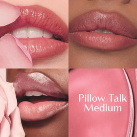 Charlotte Tilbury hand swatch shows the Pillow Talk medium rosy tint payoff