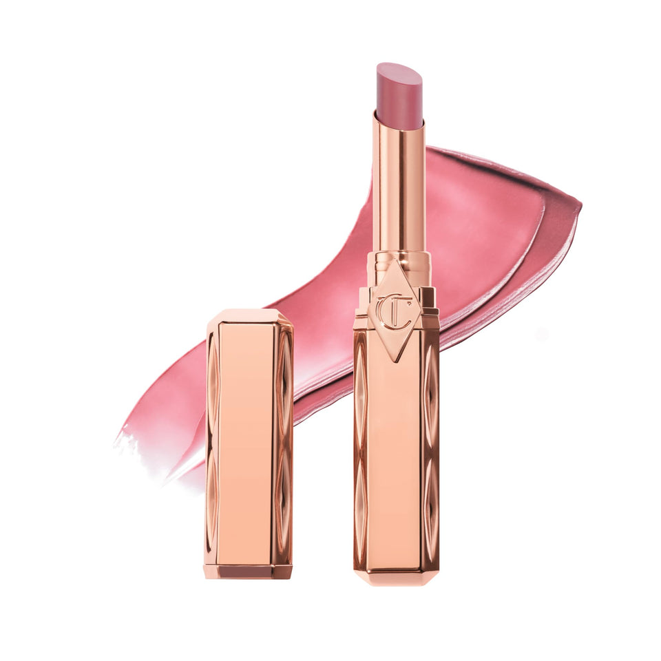 Charlotte Tilbury twist-up stick front view shows sleek packaging and easy application