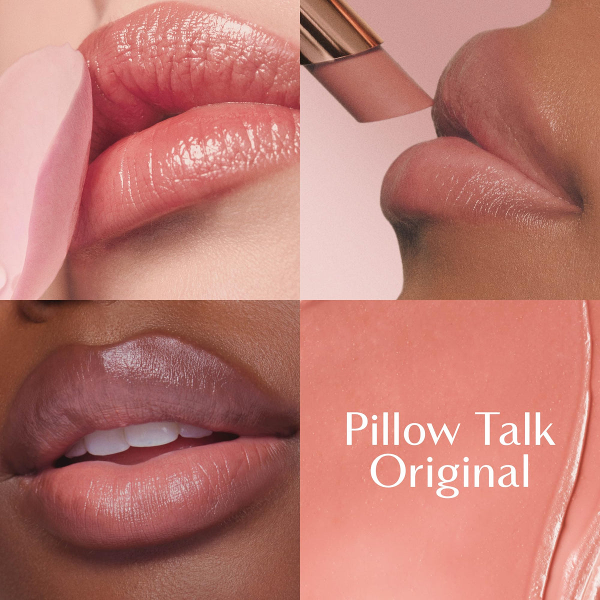 Charlotte Tilbury lip swatch on model showing sheer, buildable colour