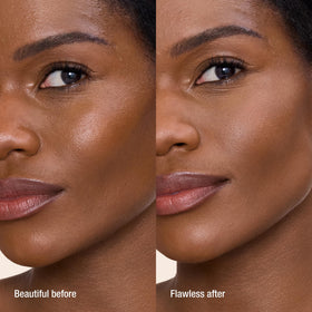 Charlotte Tilbury powder swatched on arm showing shade 3 Tan and blendability