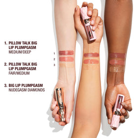 Charlotte Tilbury product placed beside Pillow Talk lipstick to show layering ability