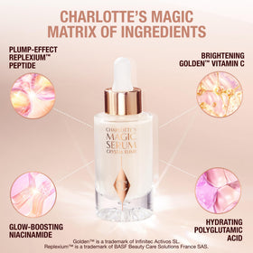 Charlotte Tilbury applying serum on skin to display dewy finish and improved makeup base