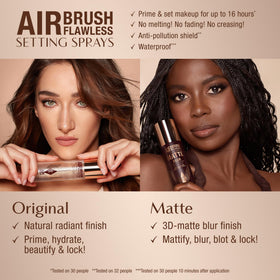 Charlotte Tilbury setting spray on vanity showing lifestyle use and finish