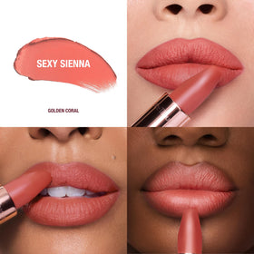 Charlotte Tilbury Sexy Sienna angled bullet close-up shows square tip for precision application benefit: exact lines