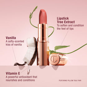 Charlotte Tilbury Sexy Sienna texture swatch close-up shows creamy matte finish benefit: smooth even coverage