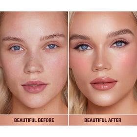 Charlotte Tilbury liquid blush texture swatch on skin for smooth finish
