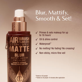 Charlotte Tilbury ultra-fine mist spraying evenly for lightweight setting benefit