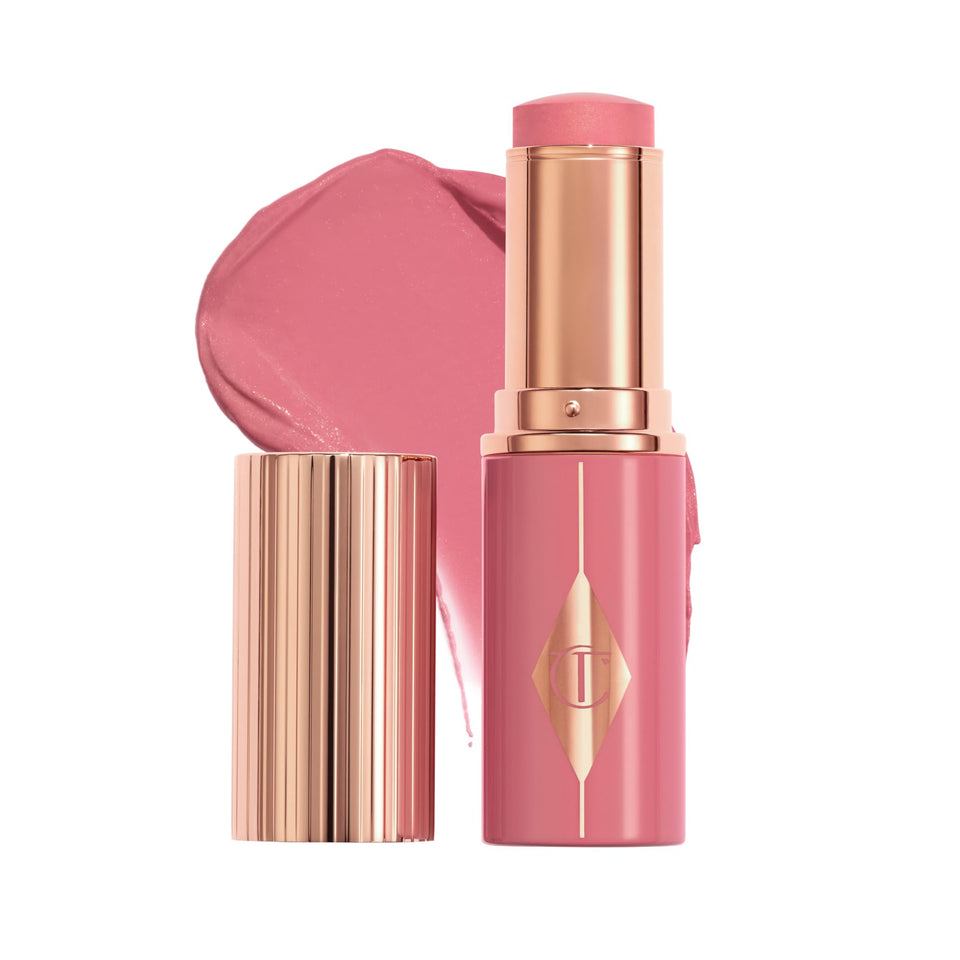 Charlotte Tilbury front packaging showing slim glow blush stick and brand logo benefit sleek application