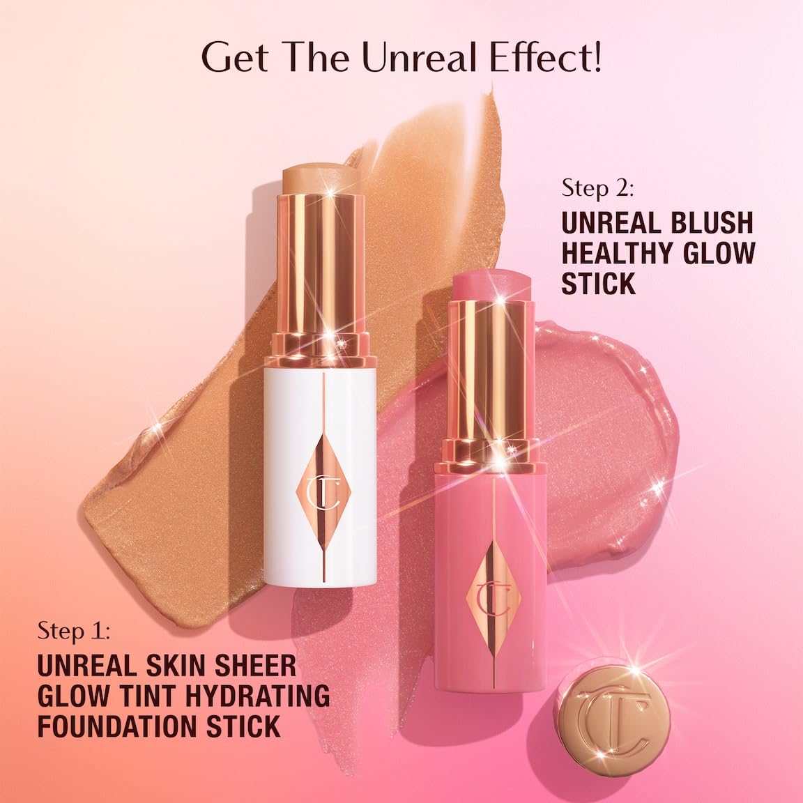 Charlotte Tilbury Unreal Blush Stick styled in lifestyle shot evoking sunlit, healthy luminous glow