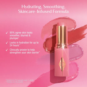 Charlotte Tilbury matching cheek and lip tint on model showing multiuse color harmony benefit cohesive look