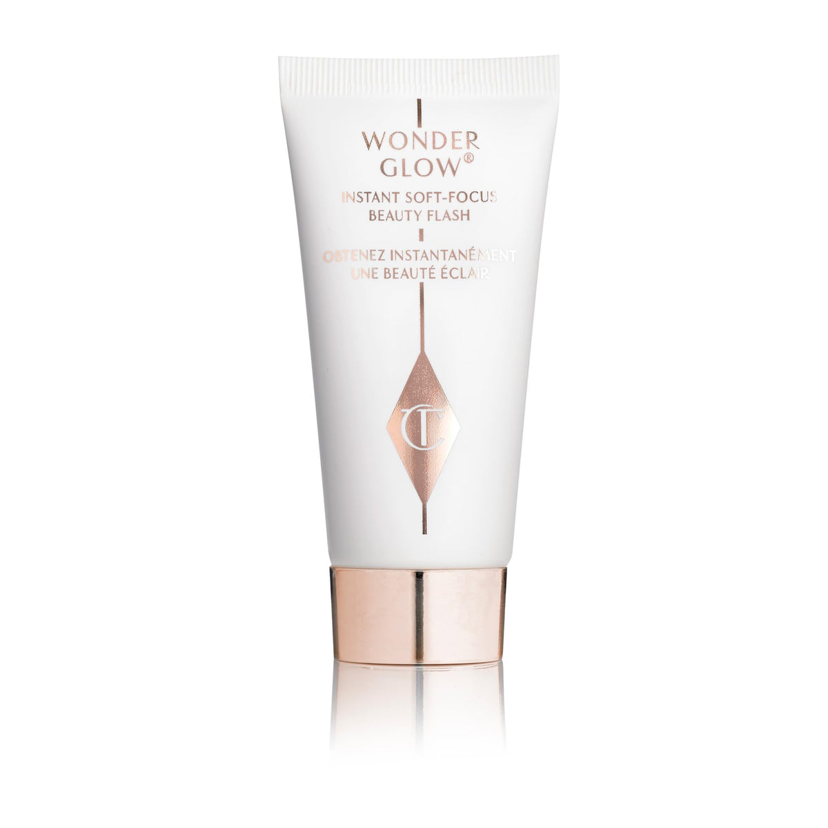 Charlotte Tilbury front bottle of Wonderglow primer showing sleek packaging and instant glow