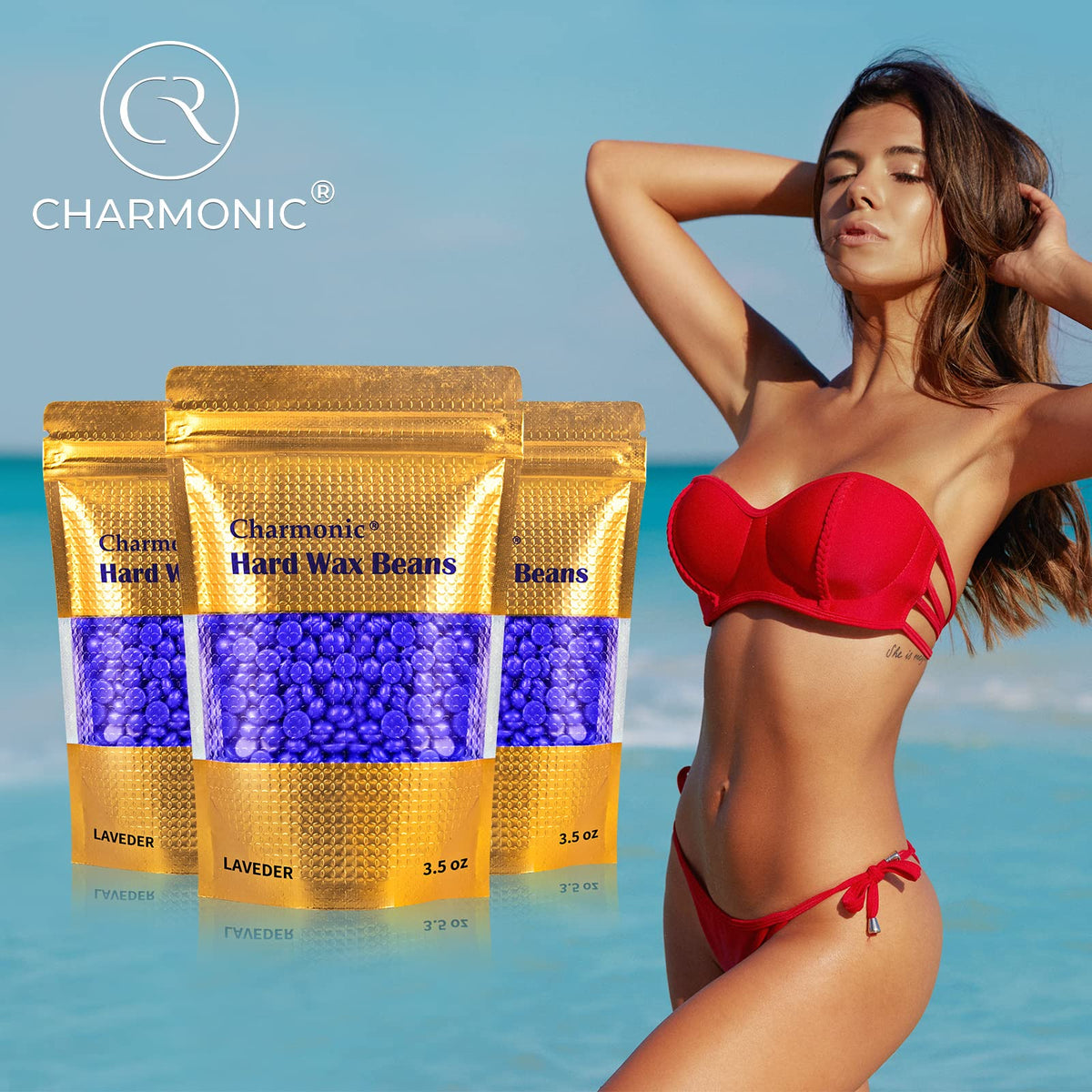 Charmonic included applicator sticks next to wax beads for easy DIY waxing