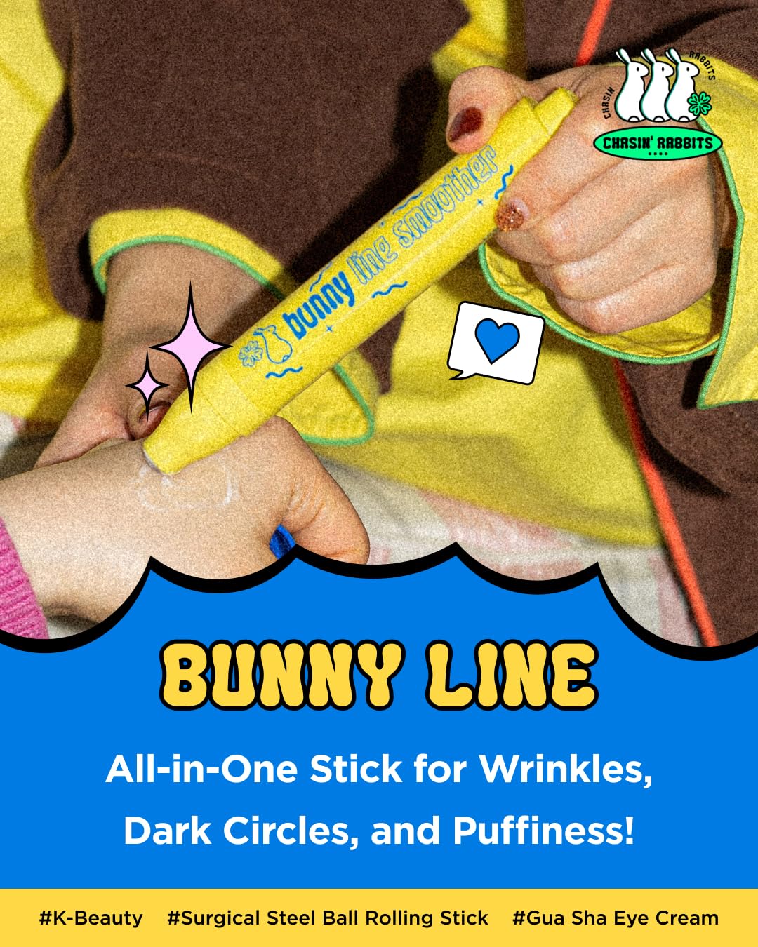 CHASIN' RABBITS close-up of surgical steel roller head for soothing application