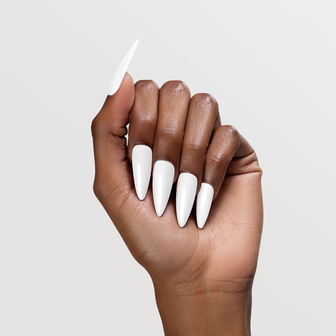 Chaun Legend cured nails closeup showing high-shine creamy white manicure durability
