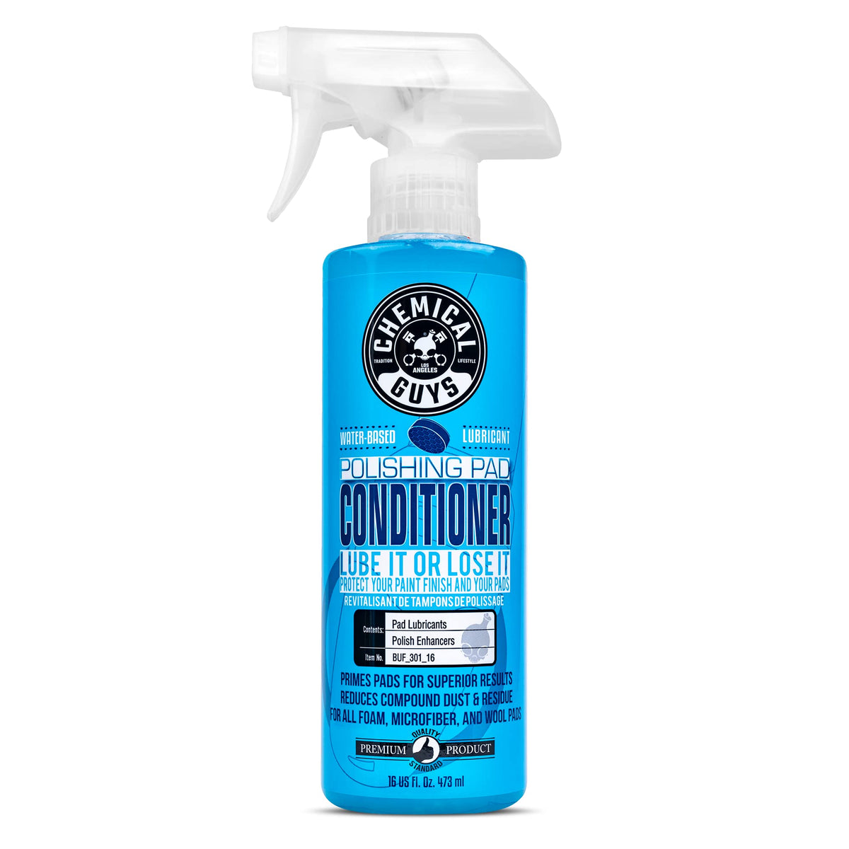 Chemical Guys pad conditioner front label showing 16 oz and product benefit