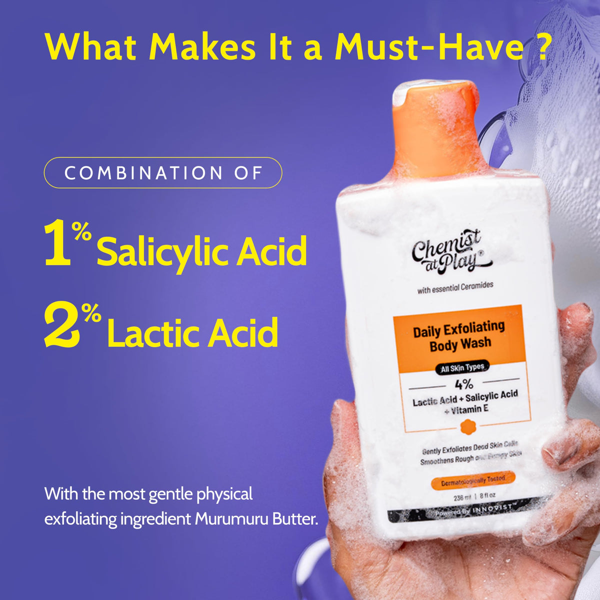 Chemist at Play pump dispensing wash into hand to demonstrate easy, mess-free application