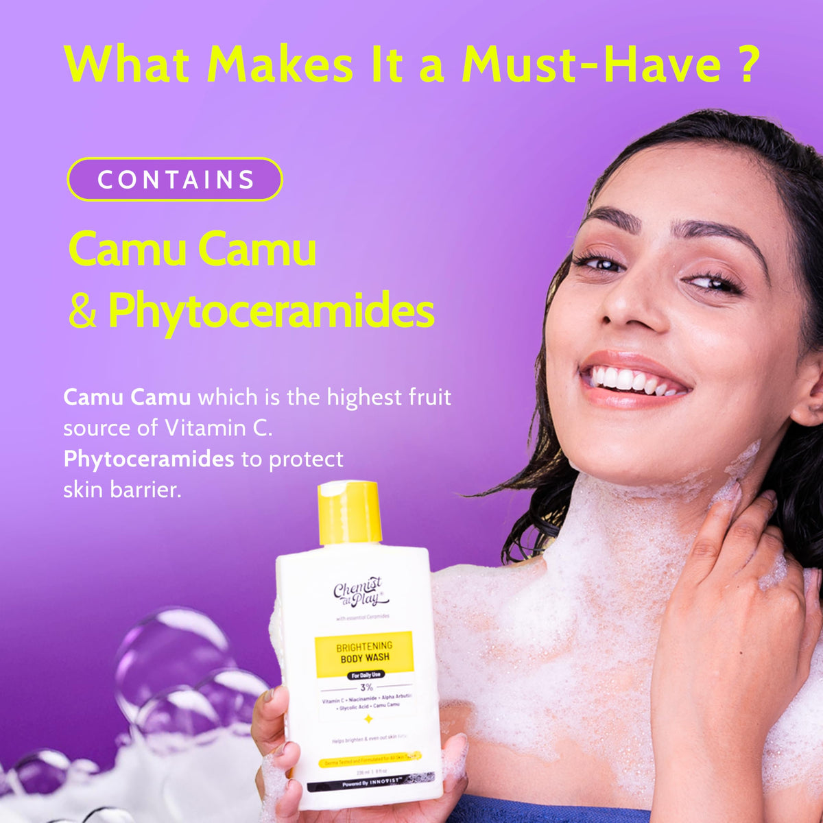 Chemist at Play pump dispensing creamy lather for gentle cleansing and glow