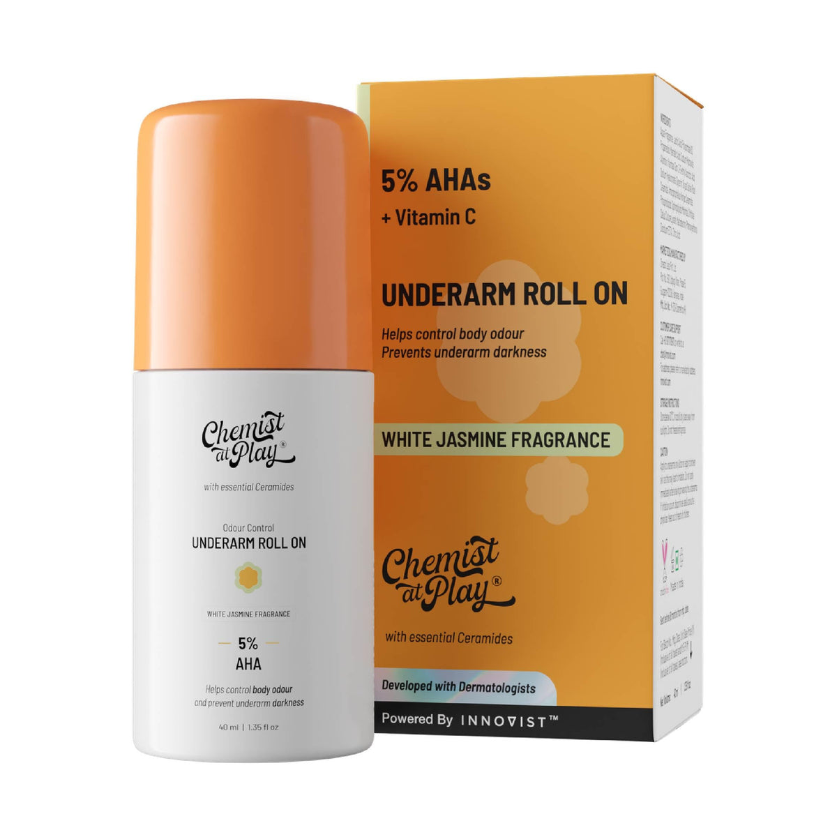 Chemist at Play roll-on on bathroom shelf showing daily routine convenience