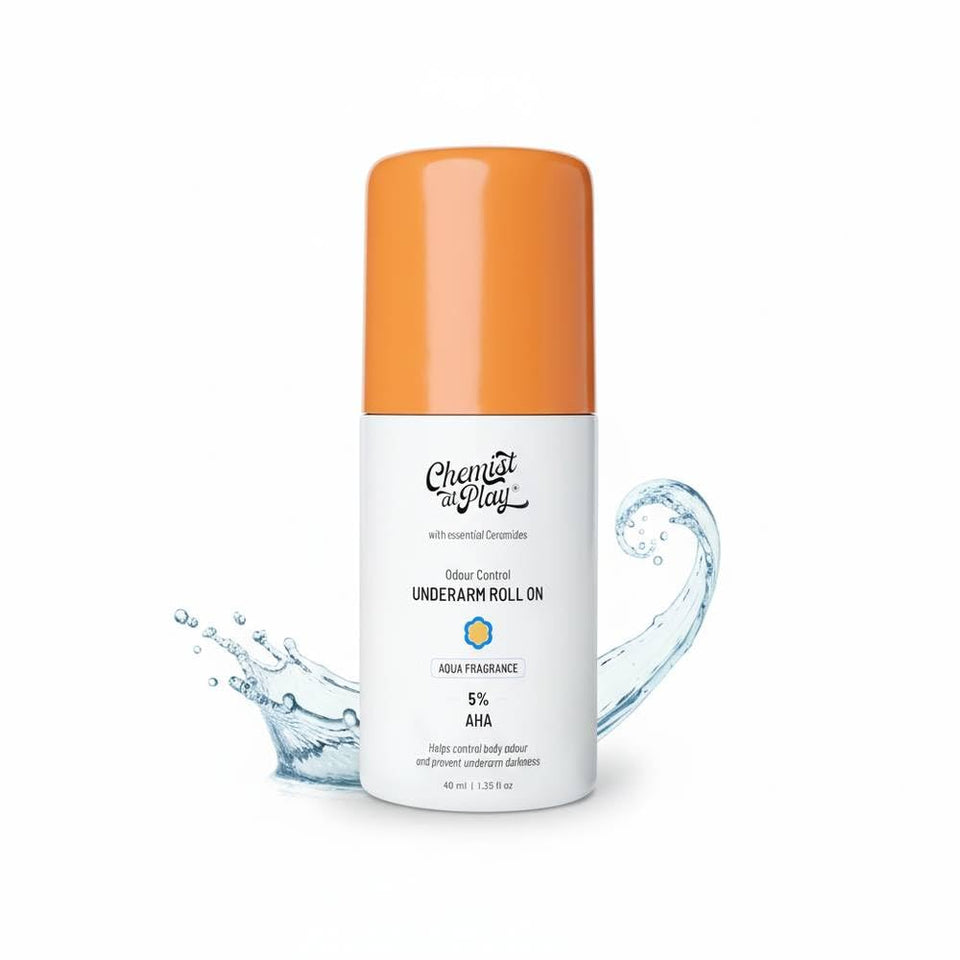 Chemist at Play front bottle image showing compact roll-on and clean packaging benefit