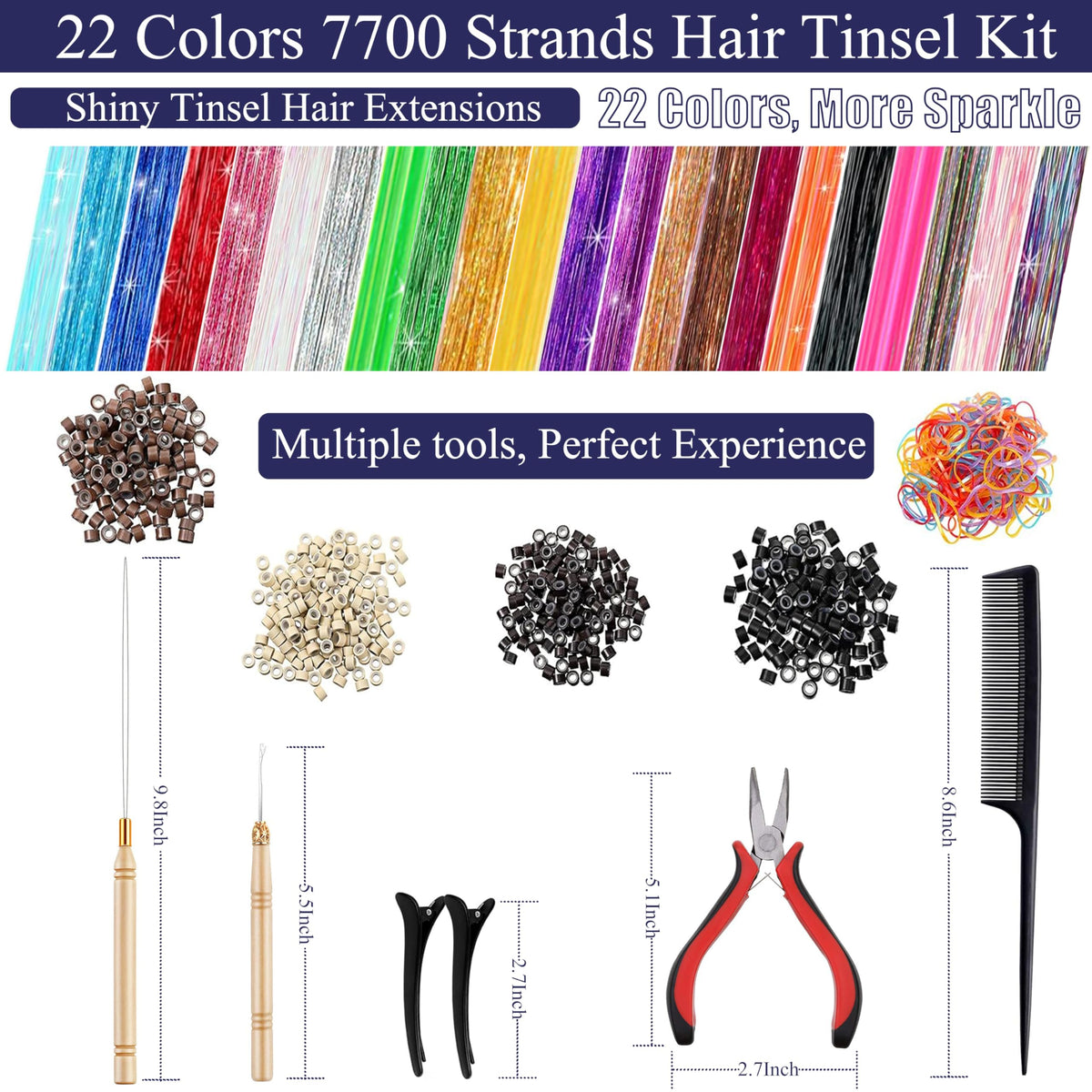 CHENZI 22 vibrant tinsel colors fanned out to show selection and creative options