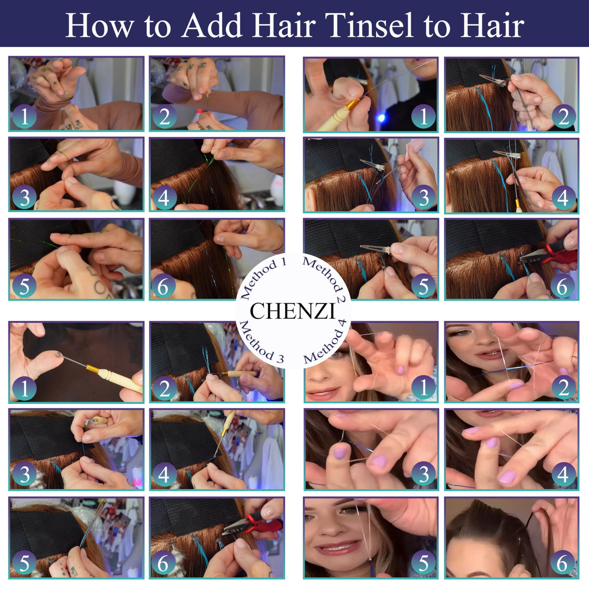 CHENZI tinsel next to ruler showing 48-inch length for customizable cutting and styling