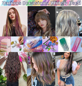 CHENZI tinsel applied in hair on model showcasing festival sparkle and eye-catching finish