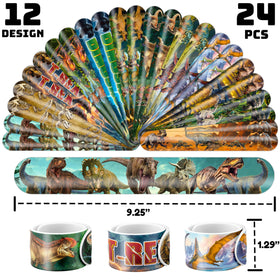 Cherisnowy stack of 24 slap bracelets displaying 3D dinosaur patterns and durability