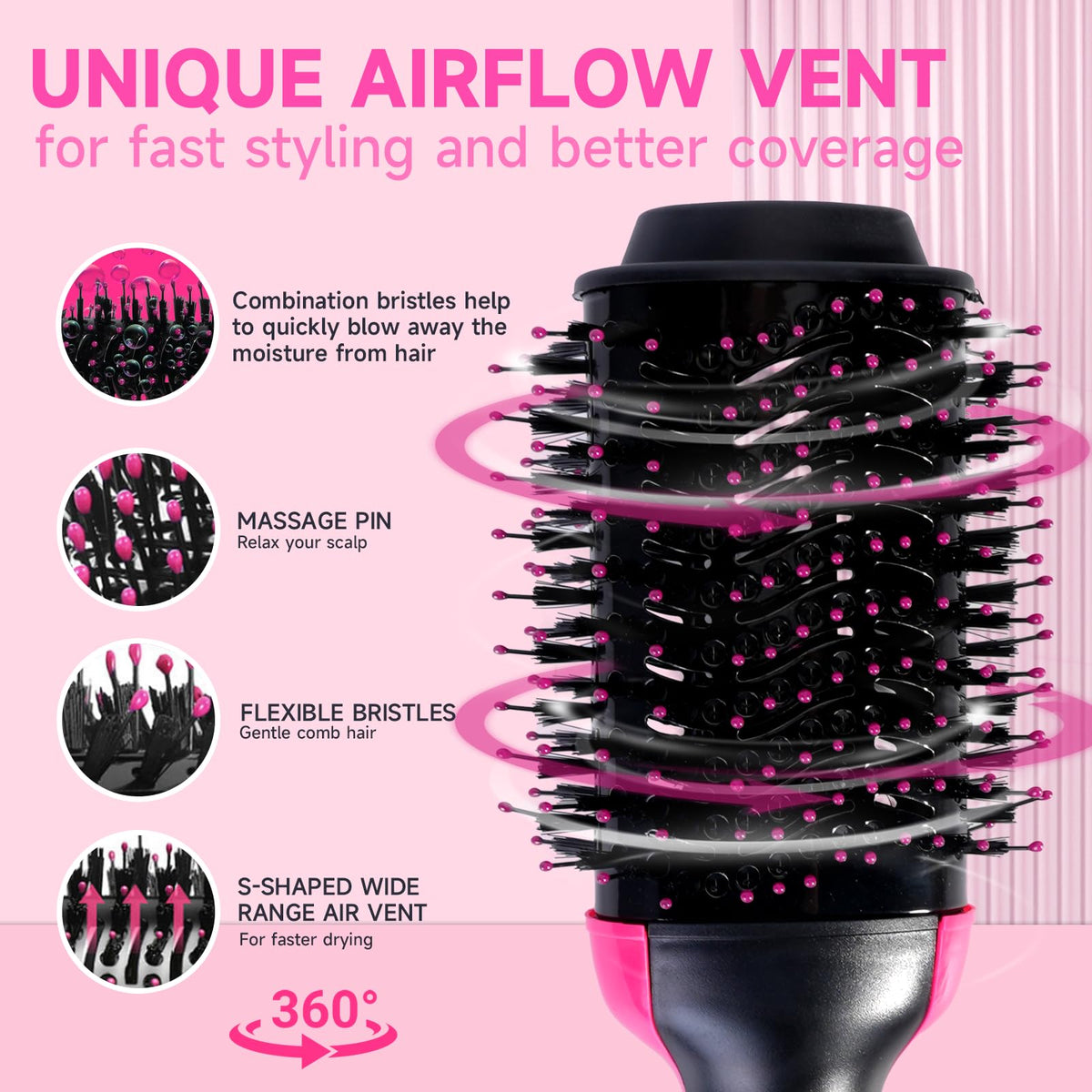 CHERRYSUN tufted nylon bristles detail for detangling and added volume