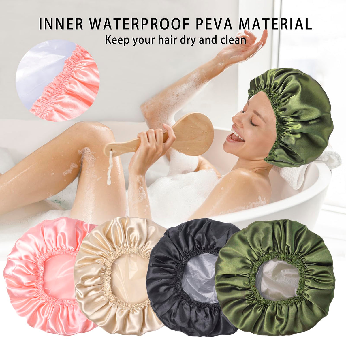 CHFONG cap in use while showering showing hair protection from splashes benefit