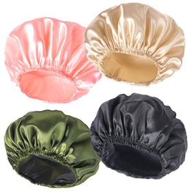 CHFONG front view of 4-pack shower caps showing solid color set and packaging benefit