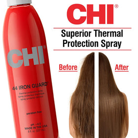 CHI before and after styling comparison demonstrating smoother, shinier hair