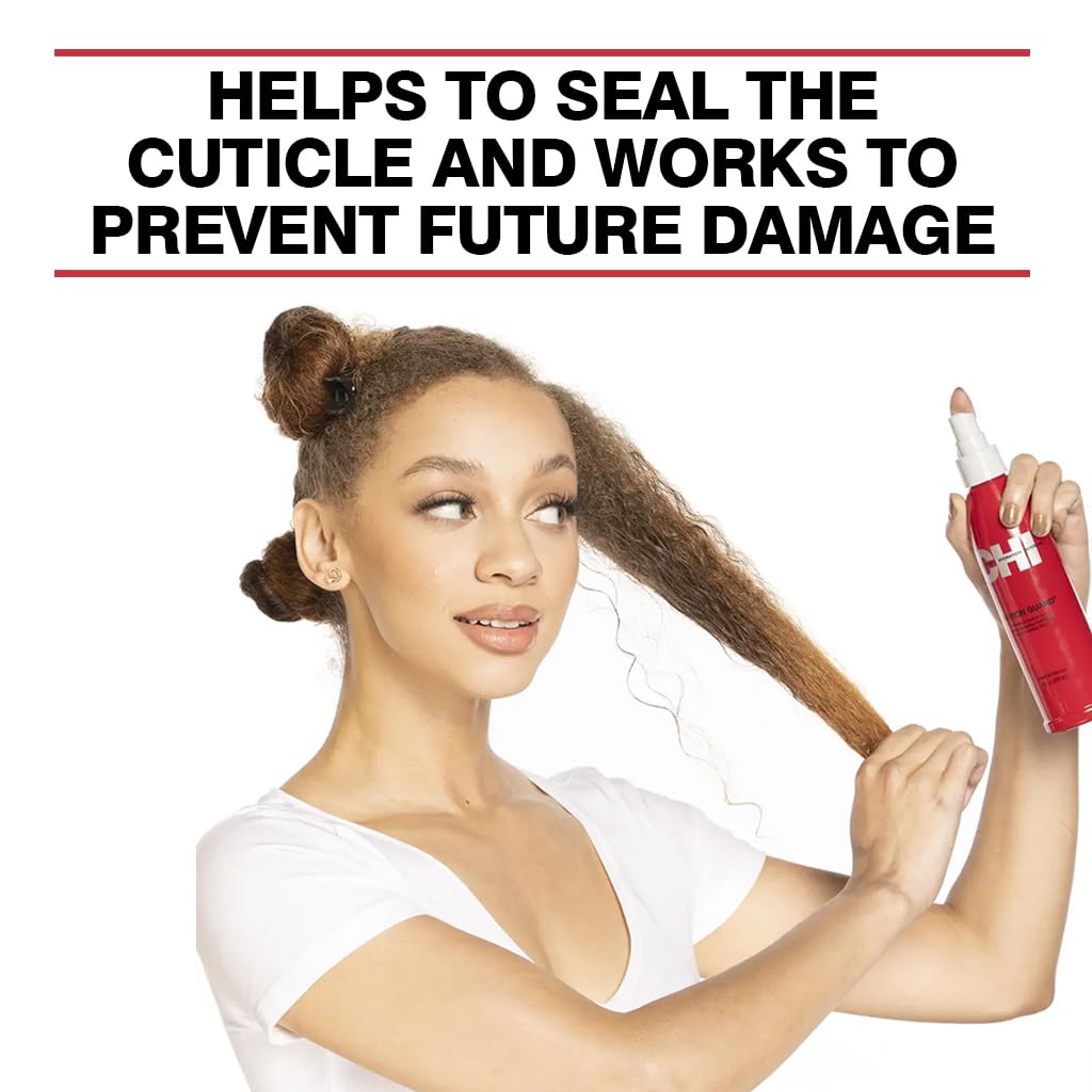 CHI mist settling on hair strands to smooth cuticle and reduce frizz instantly