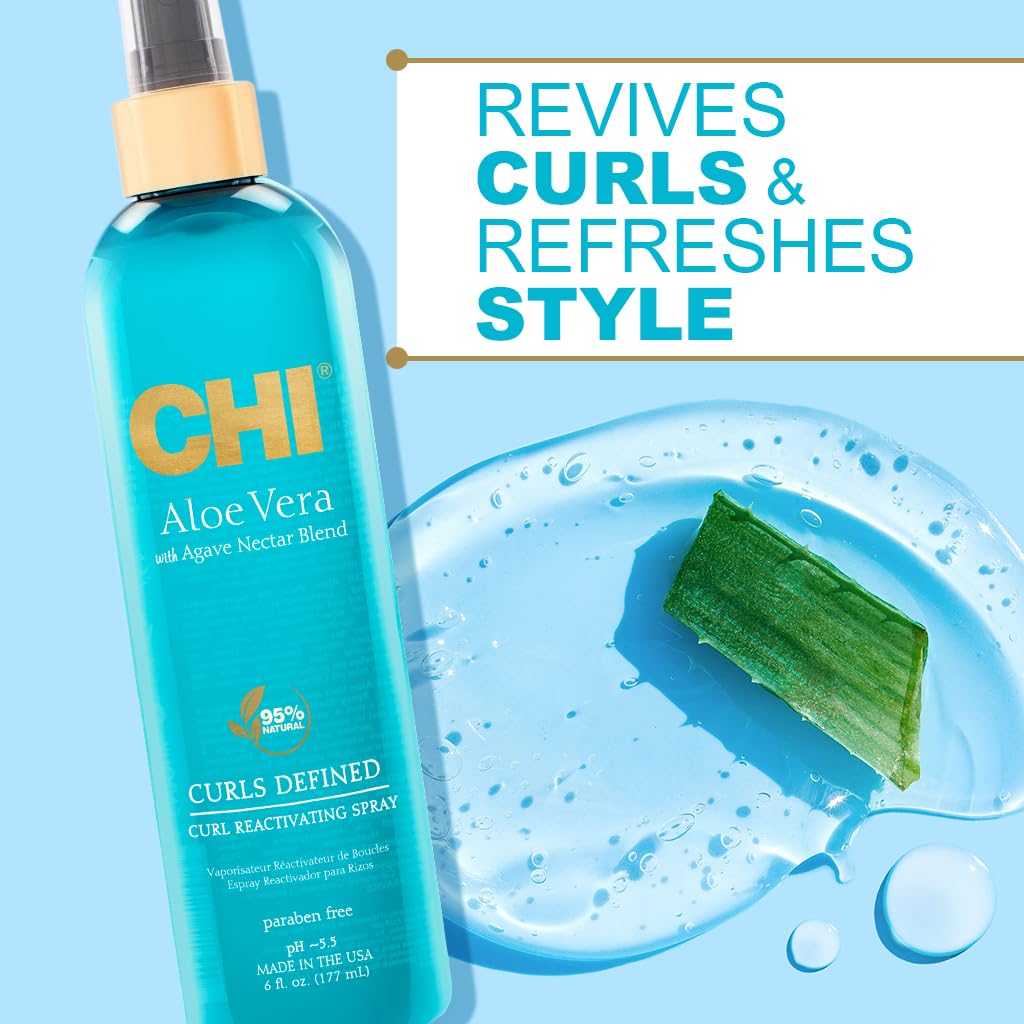 CHI mist texture close-up, lightweight hydration for curls