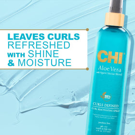 CHI spray in use on curly hair, revives and defines curls