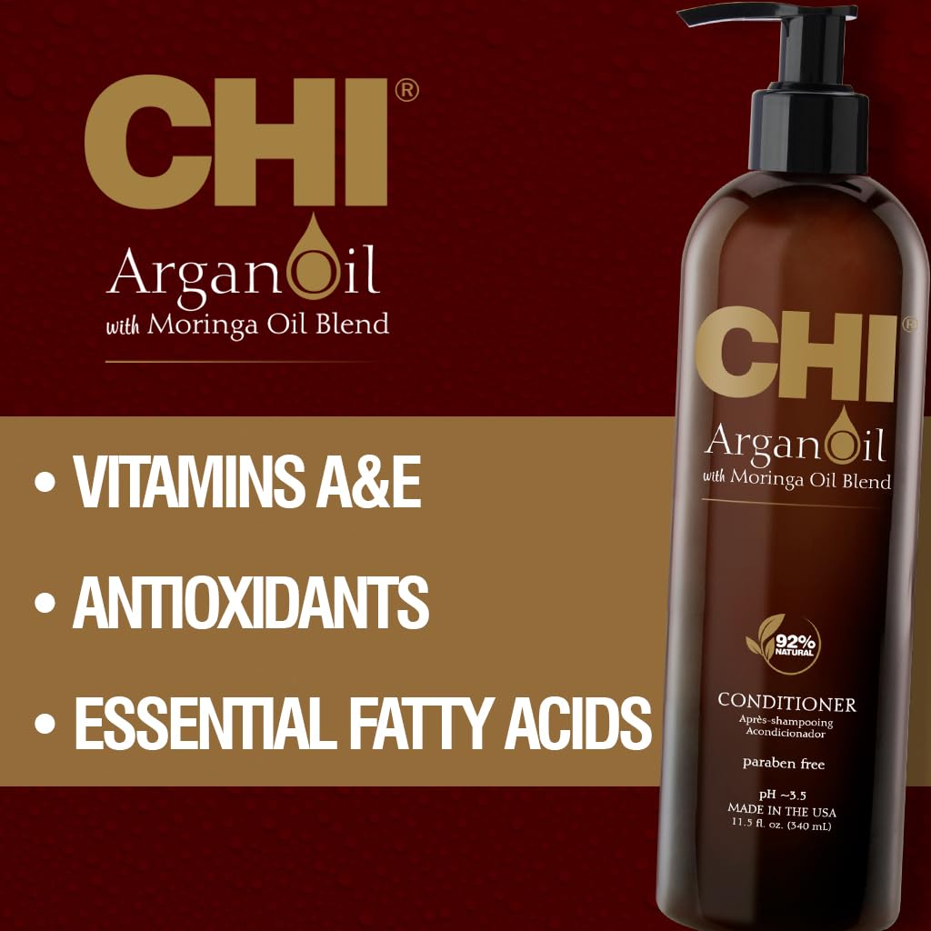 CHI 11.5 oz bottle next to a hand showing real-world size convenience