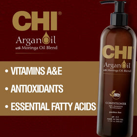 CHI 11.5 oz bottle next to a hand showing real-world size convenience