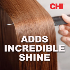 CHI Argan Oil texture close-up droplet on skin, demonstrates lightweight absorption and instant smoothness benefit