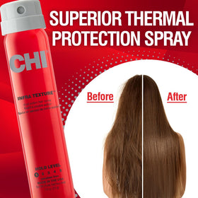 CHI close-up nozzle mist highlighting shimmer and quick-dry finish benefit