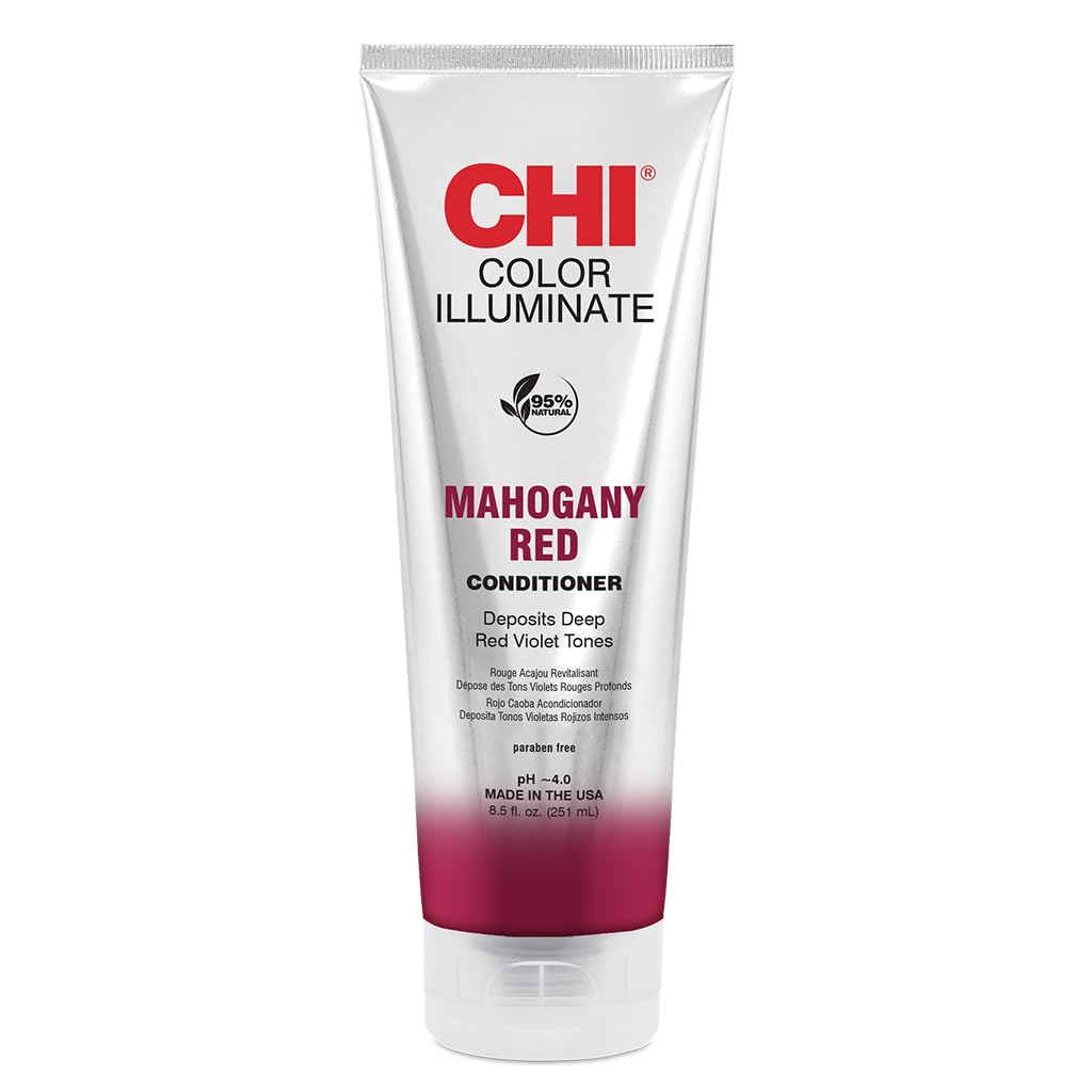 CHI front bottle of Mahogany Red conditioner showing packaging and quick benefits