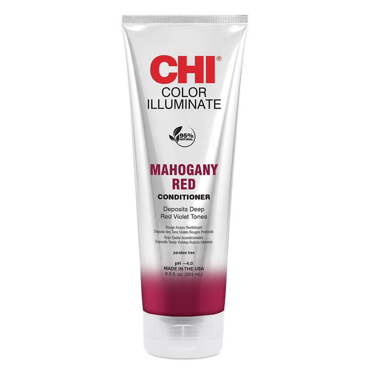 CHI front bottle of Mahogany Red conditioner showing packaging and quick benefits