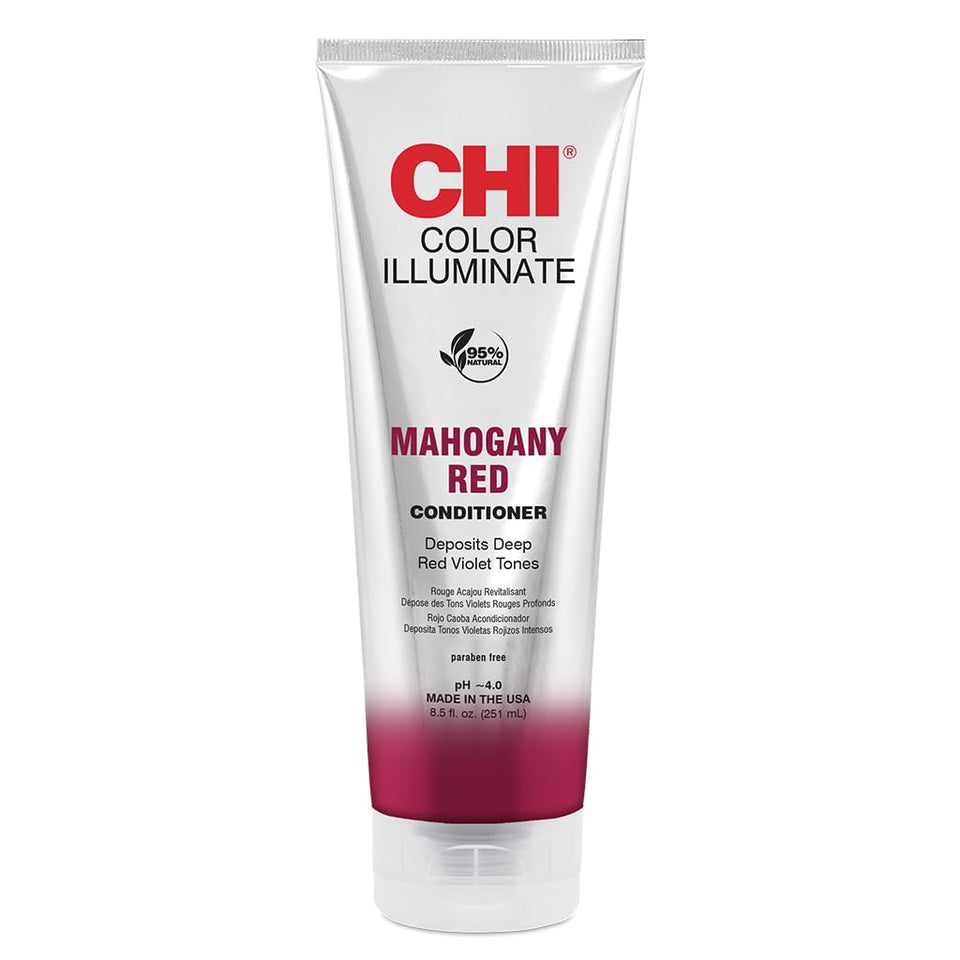 CHI front bottle of Mahogany Red conditioner showing packaging and quick benefits