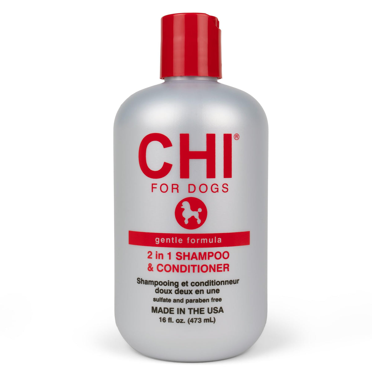 CHI front bottle view showing label and 2-in-1 benefit for easy baths
