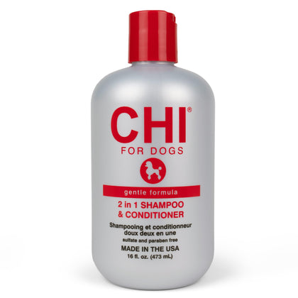 CHI front bottle view showing label and 2-in-1 benefit for easy baths